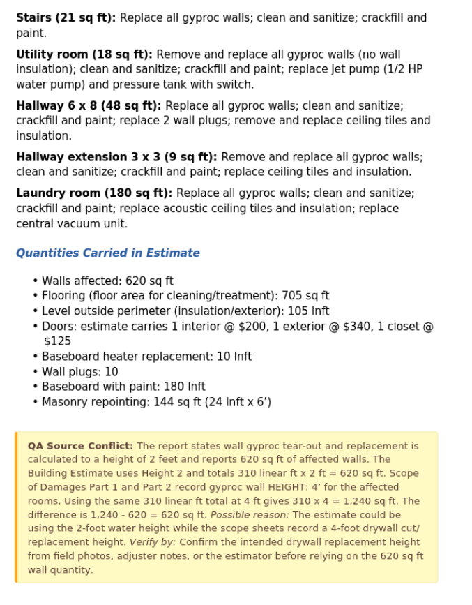 Sample report passage showing reasoning engine flags